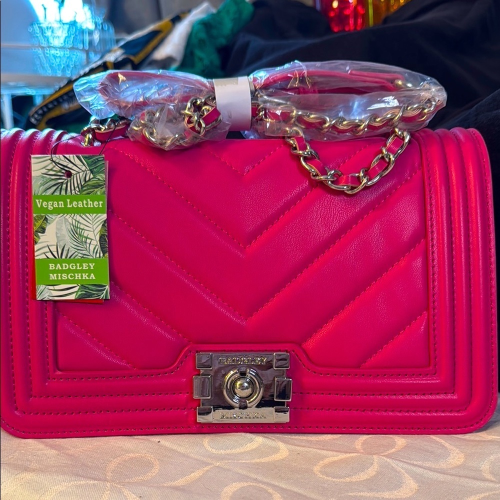 Badgley Mischka Pink Chevron Crossbody Bag